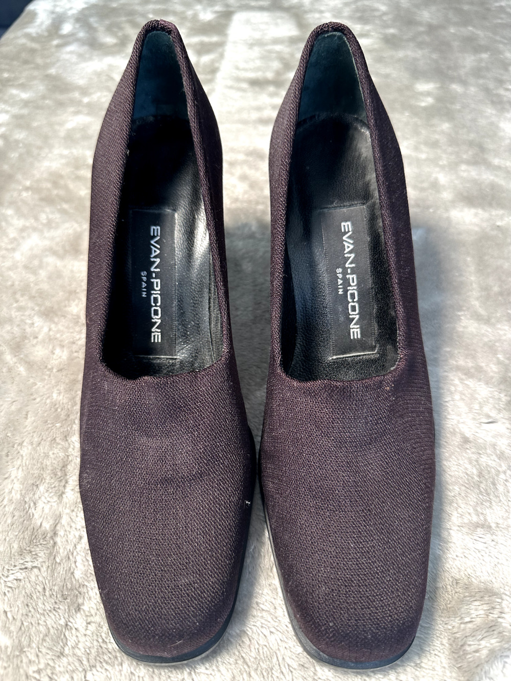 Evan Picone Vintage Brown Fabric Square Toe Block Heels Size 6.5 Y2K 90s Office